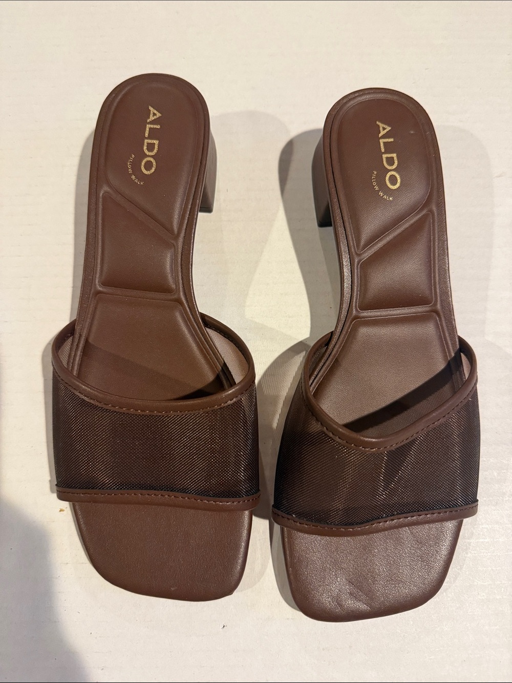 ALDO Brown Mesh Strap Slide Heels